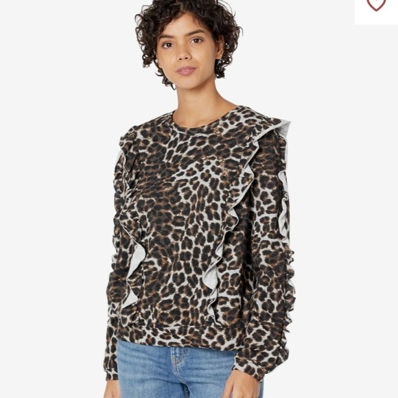 1. State Leopard Print Ruffle Sweatshirt - Picture 1 of 14